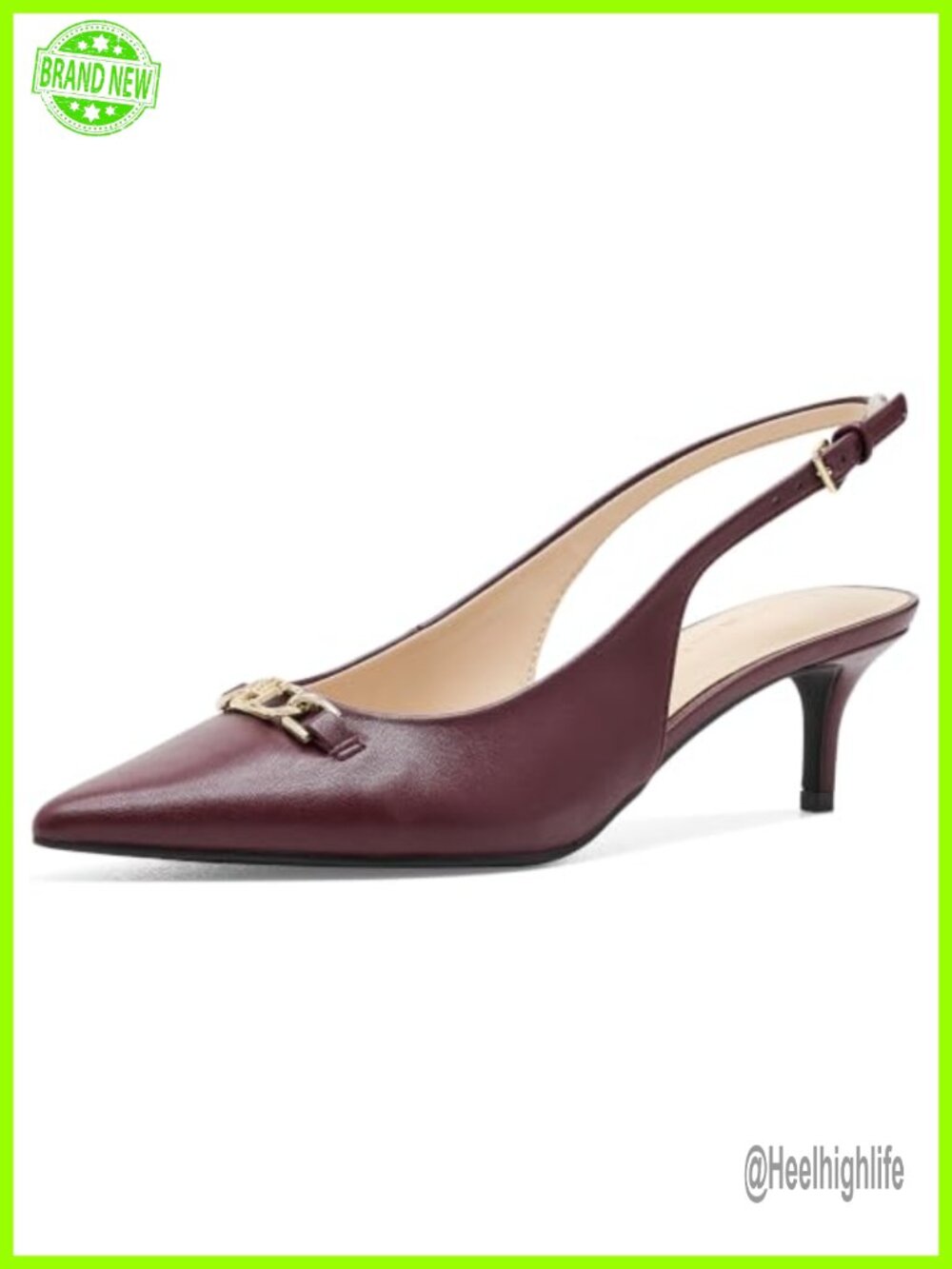 Faux Leather Slingback Kitten Heel Pumps Pointy Toe Buckle Closure